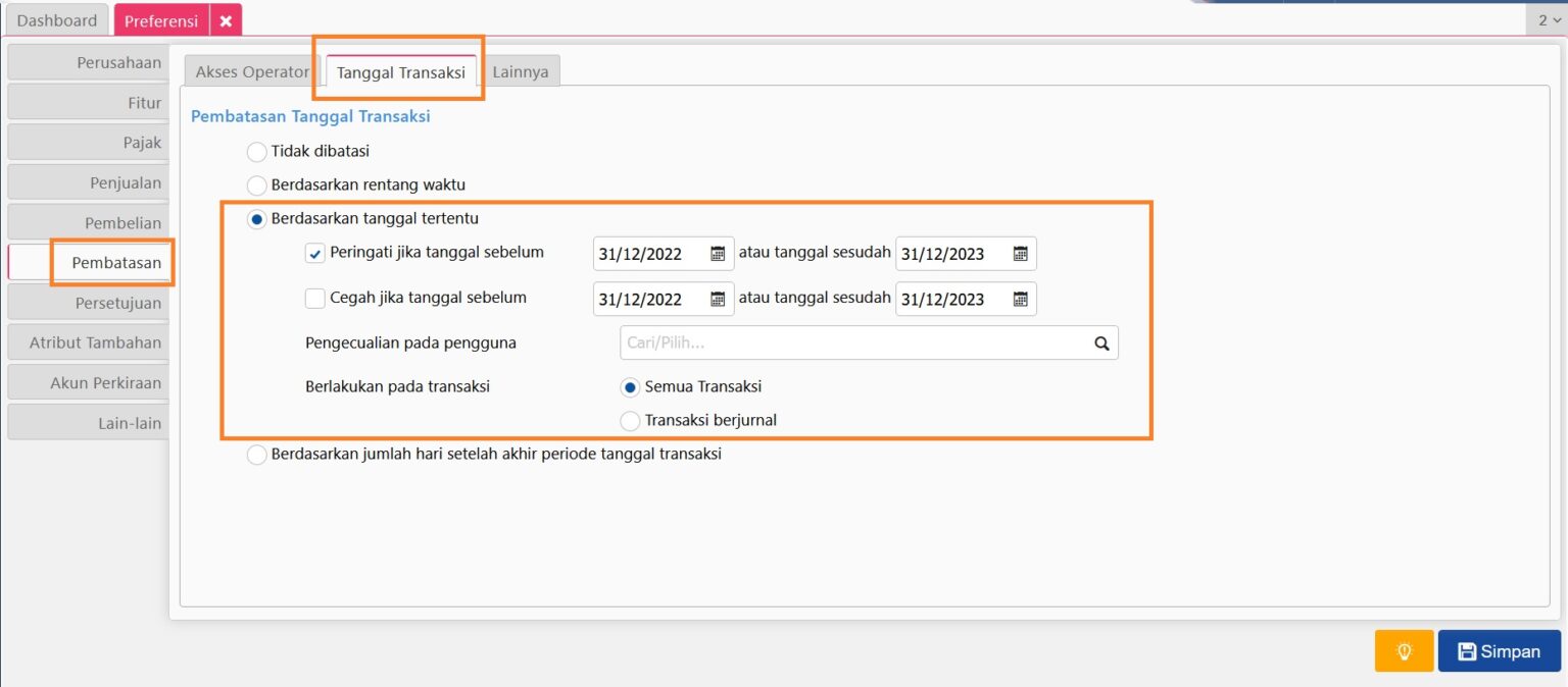Cara Atur Pembatasan Tanggal Transaksi di Menu Accurate Online