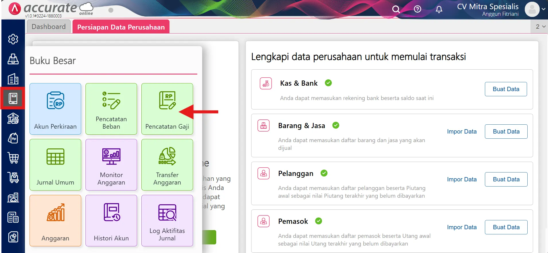 Cara mencatat beban gaji Accurate Online melalui menu Buku Besar