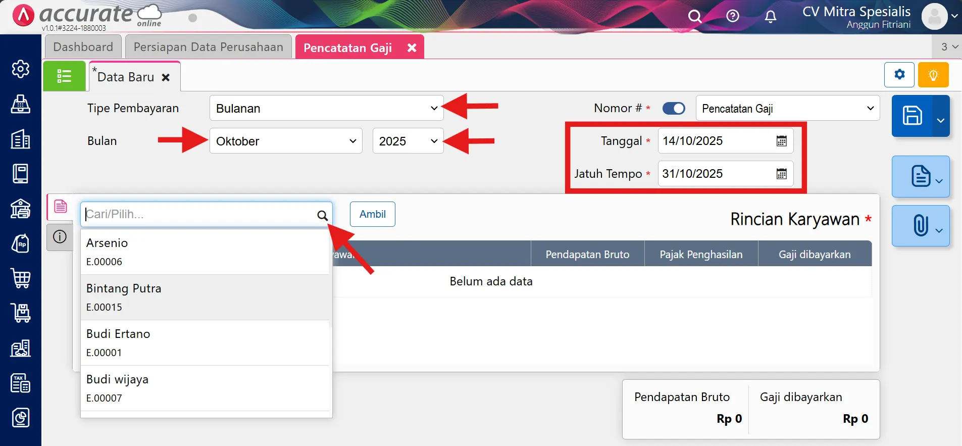 Cara mencatat beban gaji Accurate Online melalui menu Buku Besar