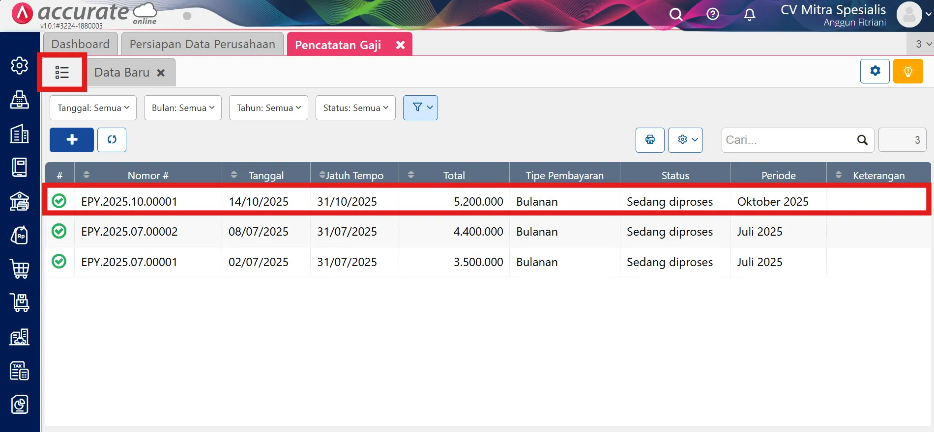 Cara mencatat beban gaji Accurate Online pada tab Info Lainnya
