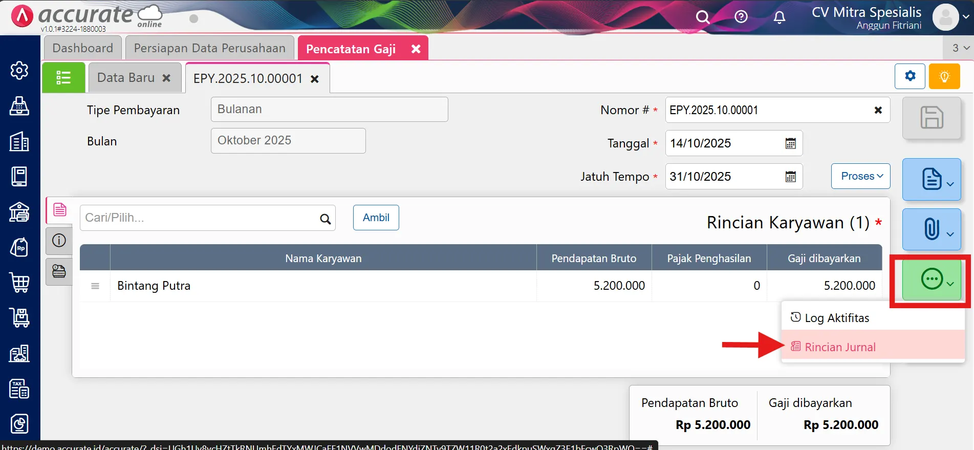 Cara mencatat beban gaji Accurate Online dan melihat jurnal otomatis