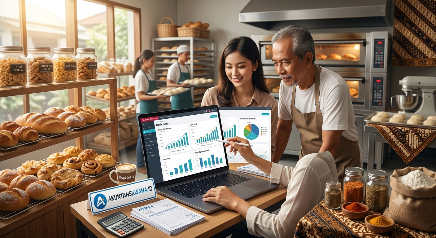 Seorang pengusaha sedang melakukan analisis terhadap performa usahanya lewat aplikasi Accurate Online