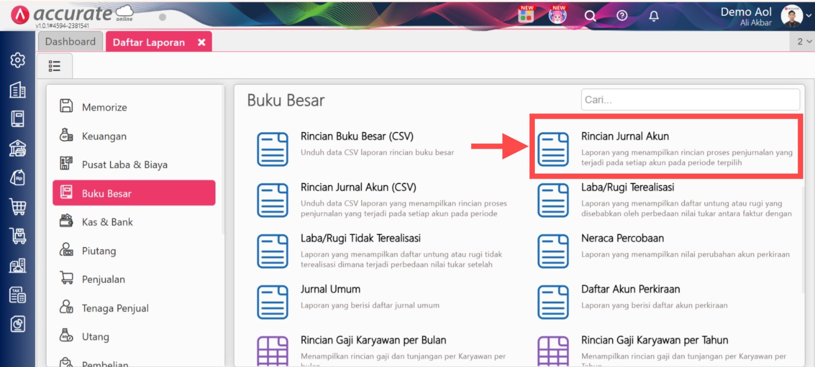 Akses Laporan Rincian Jurnal Akun