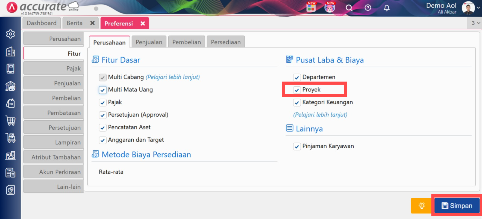 Fitur Proyek Accurate / Accurate Online