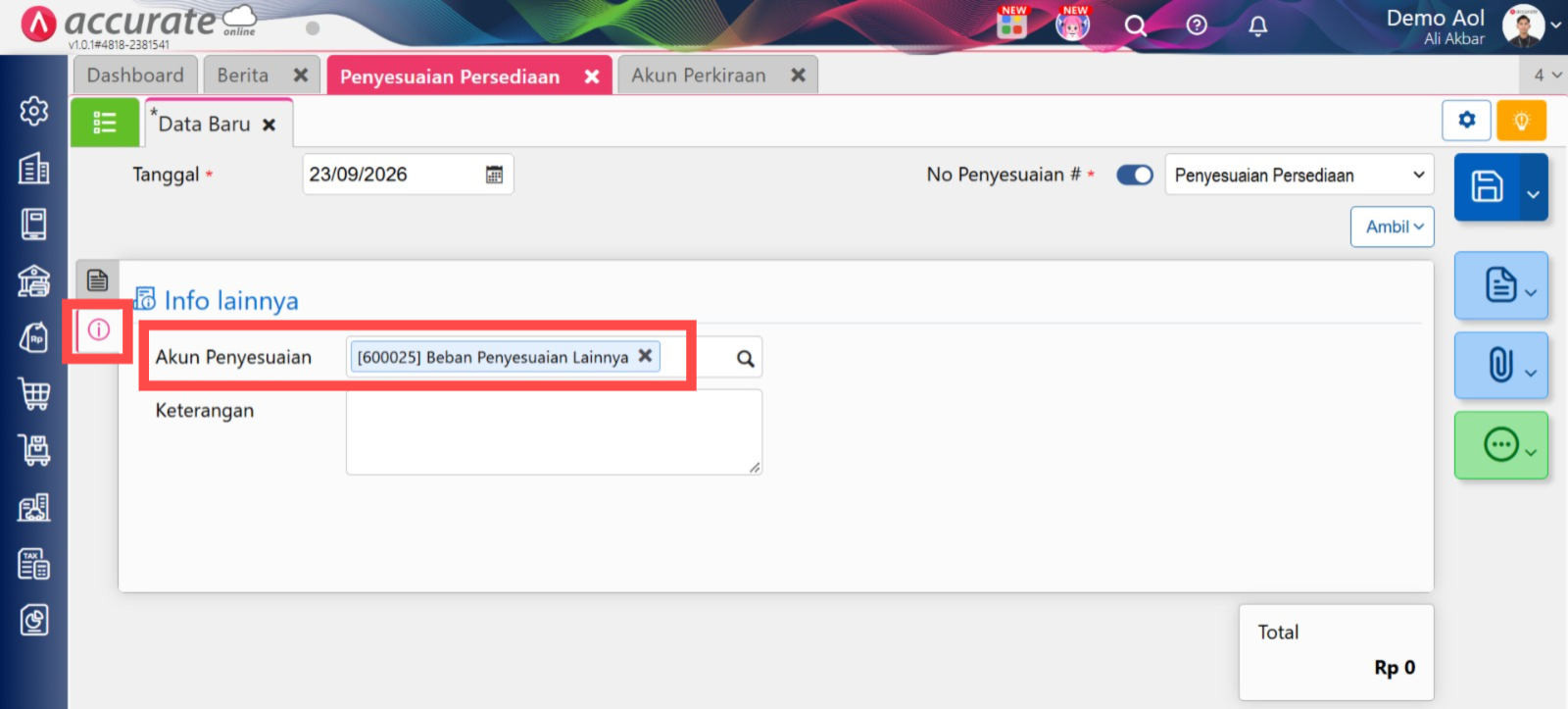 Penggunaan Persediaan Proyek / Accurate Online