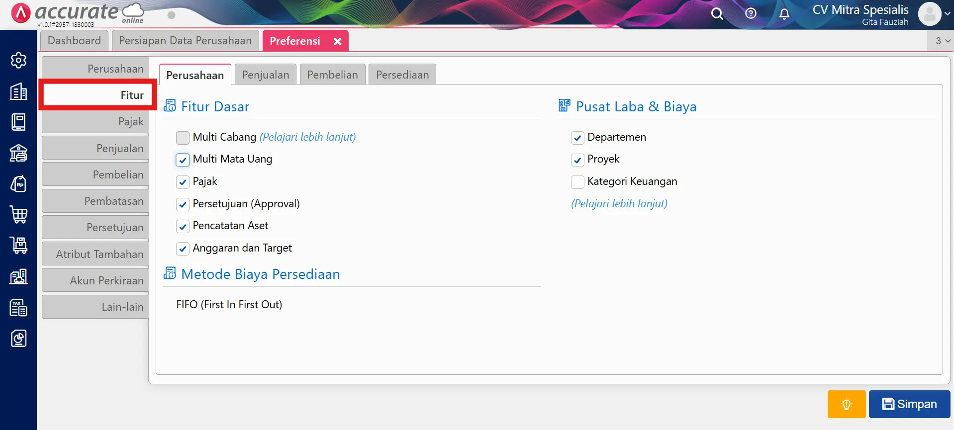2. Buka Tab “Fitur”