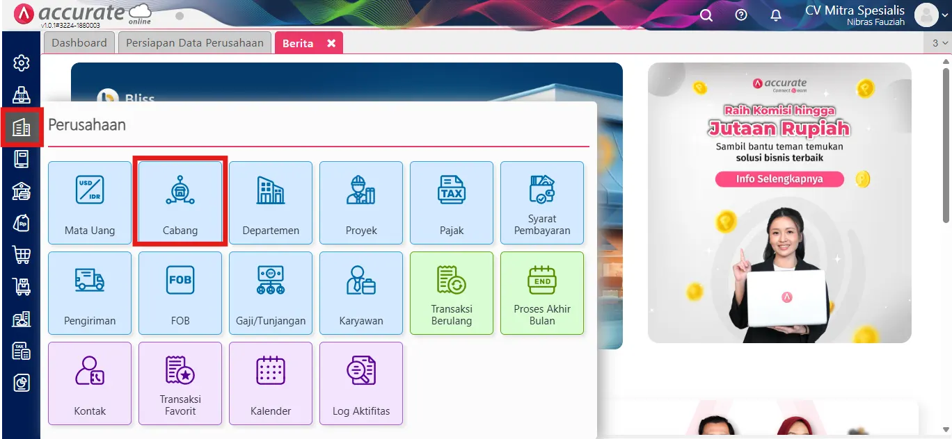 Pengaturan Fitur Cabang Accurate Online