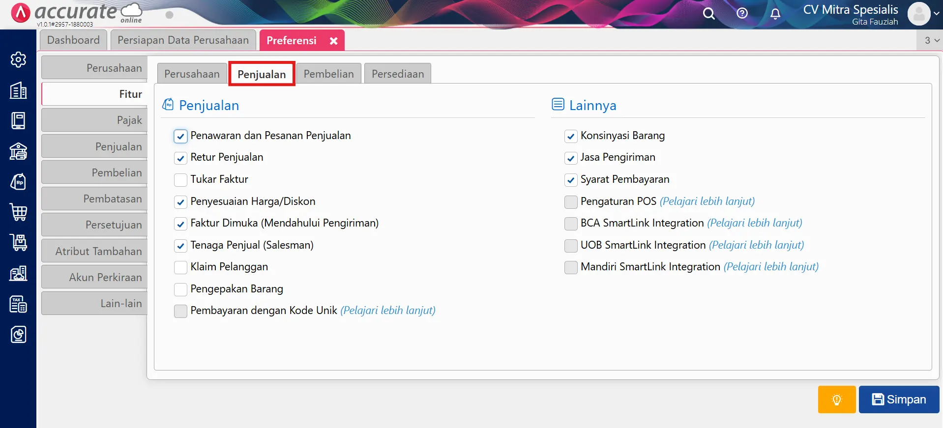 B. Tab Penjualan