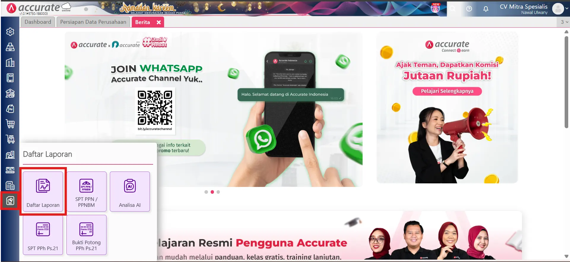 Modul daftar laporan
