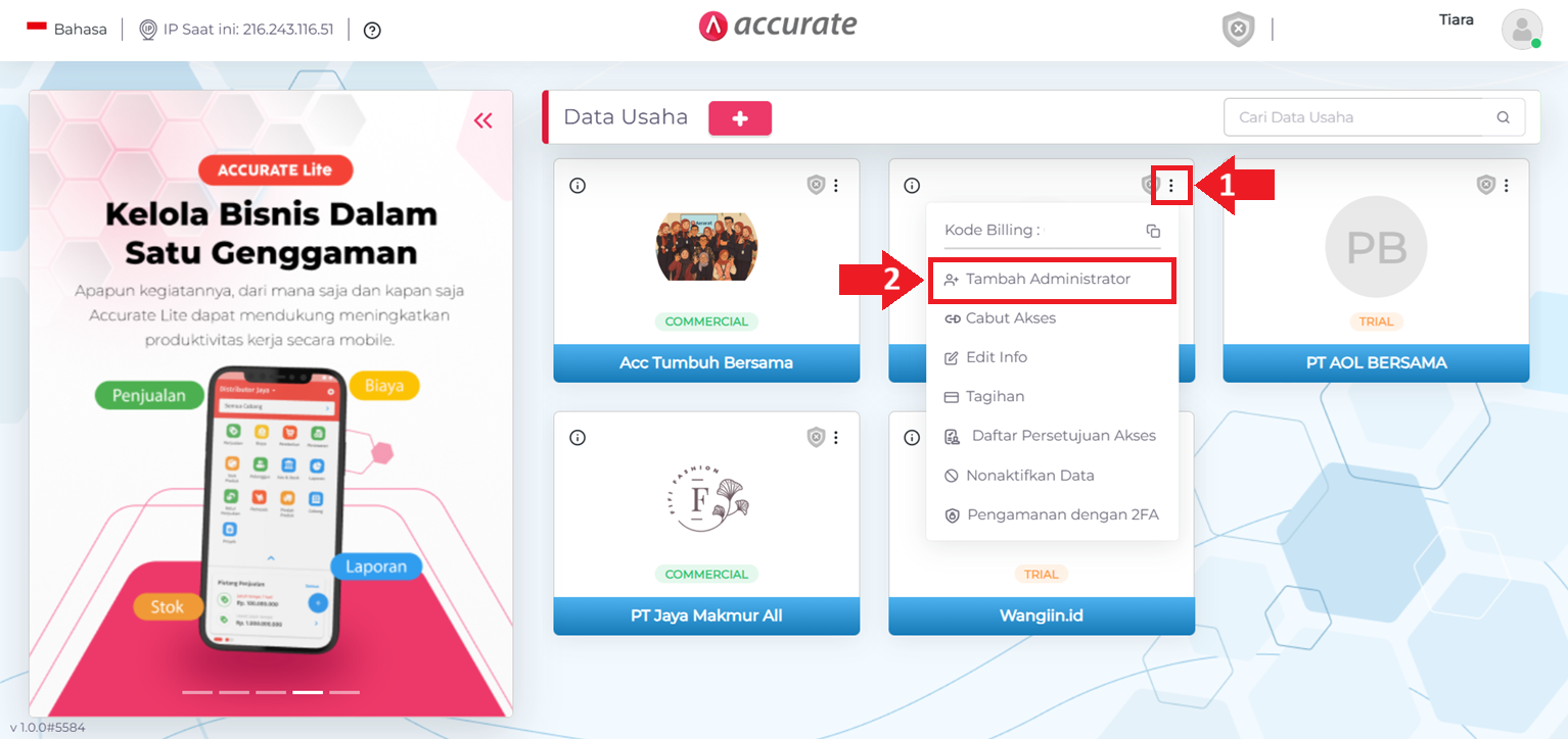 Administrator baru di Accurate Online