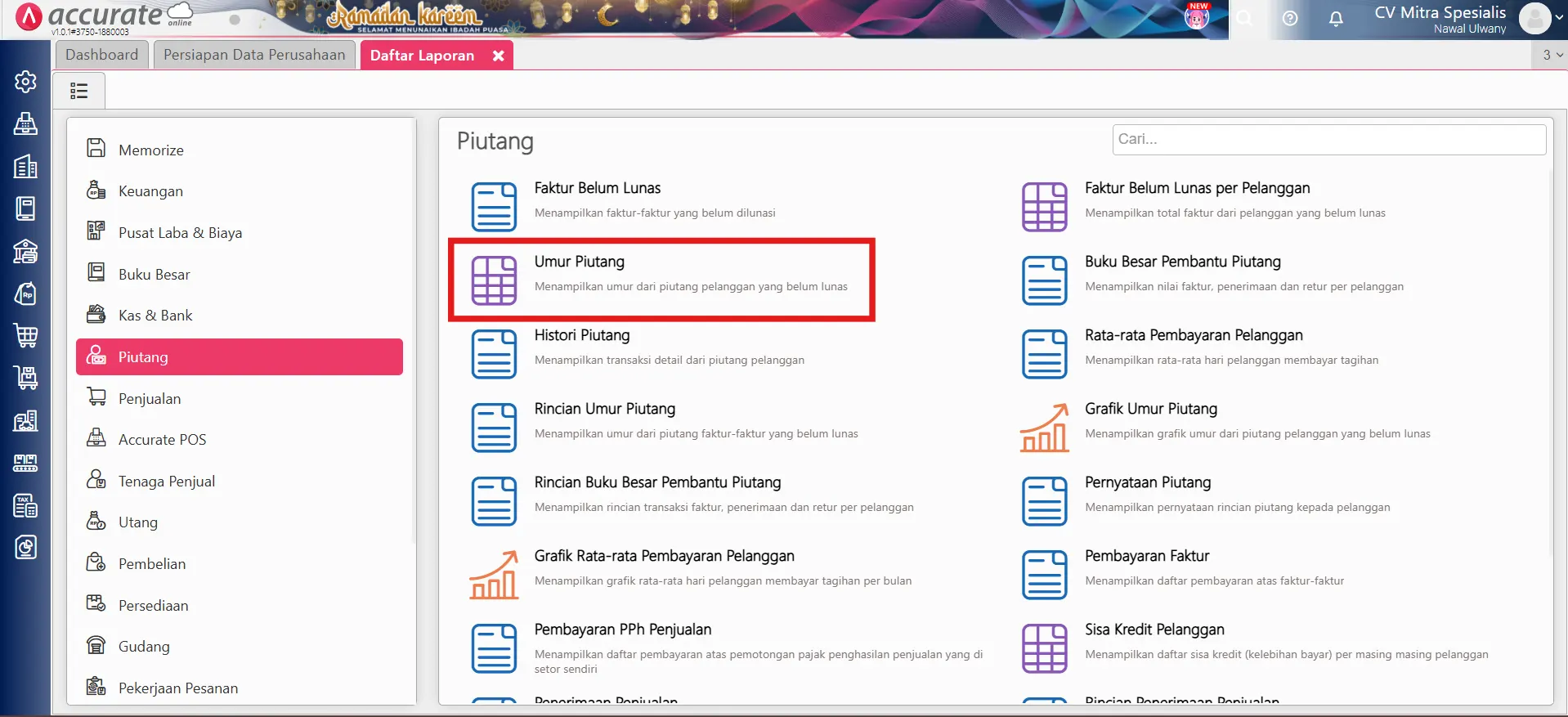Cara laporan umur piutang dan utang accurate online