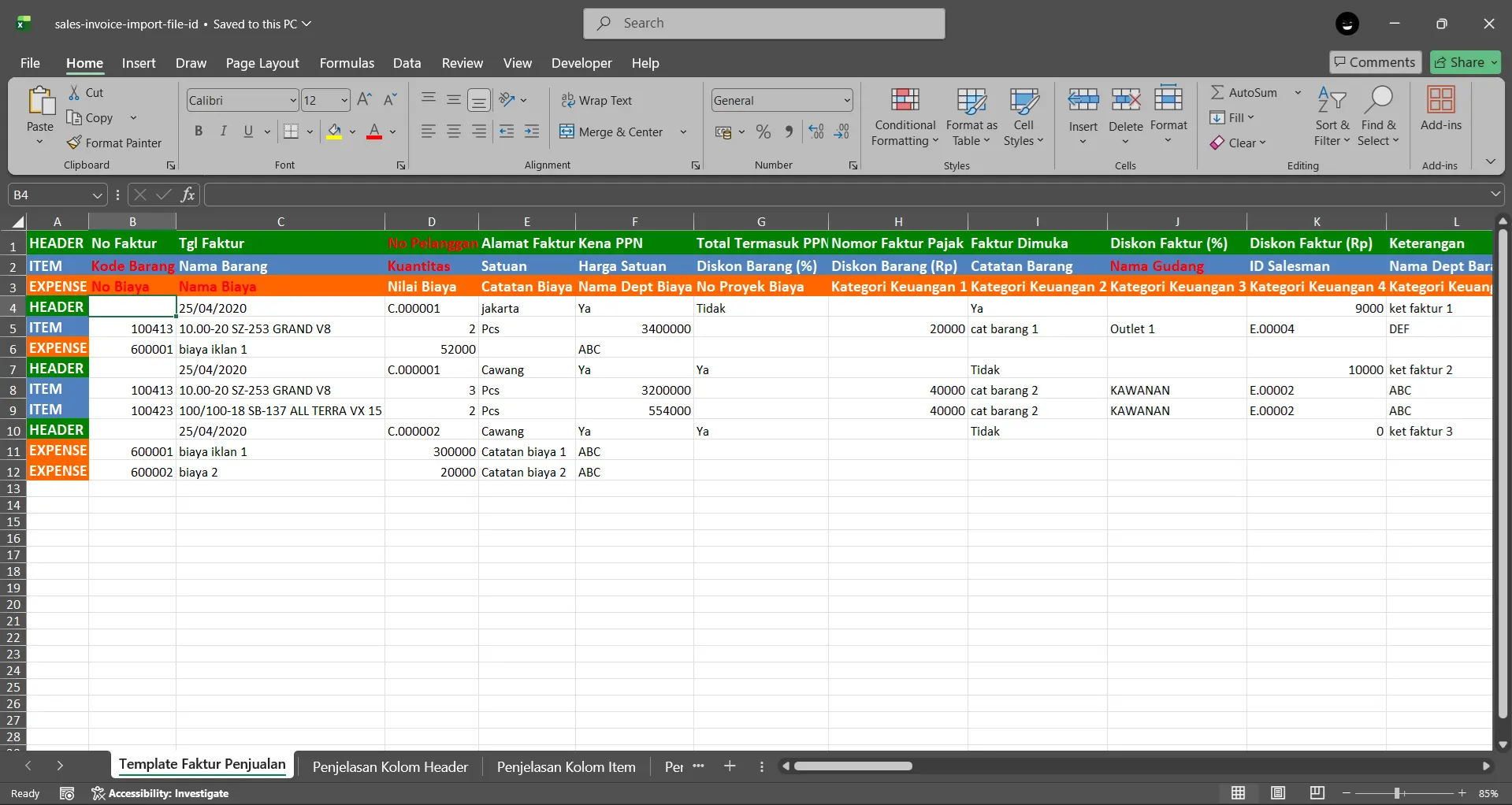 Isi nomor pesanan pada file Excel