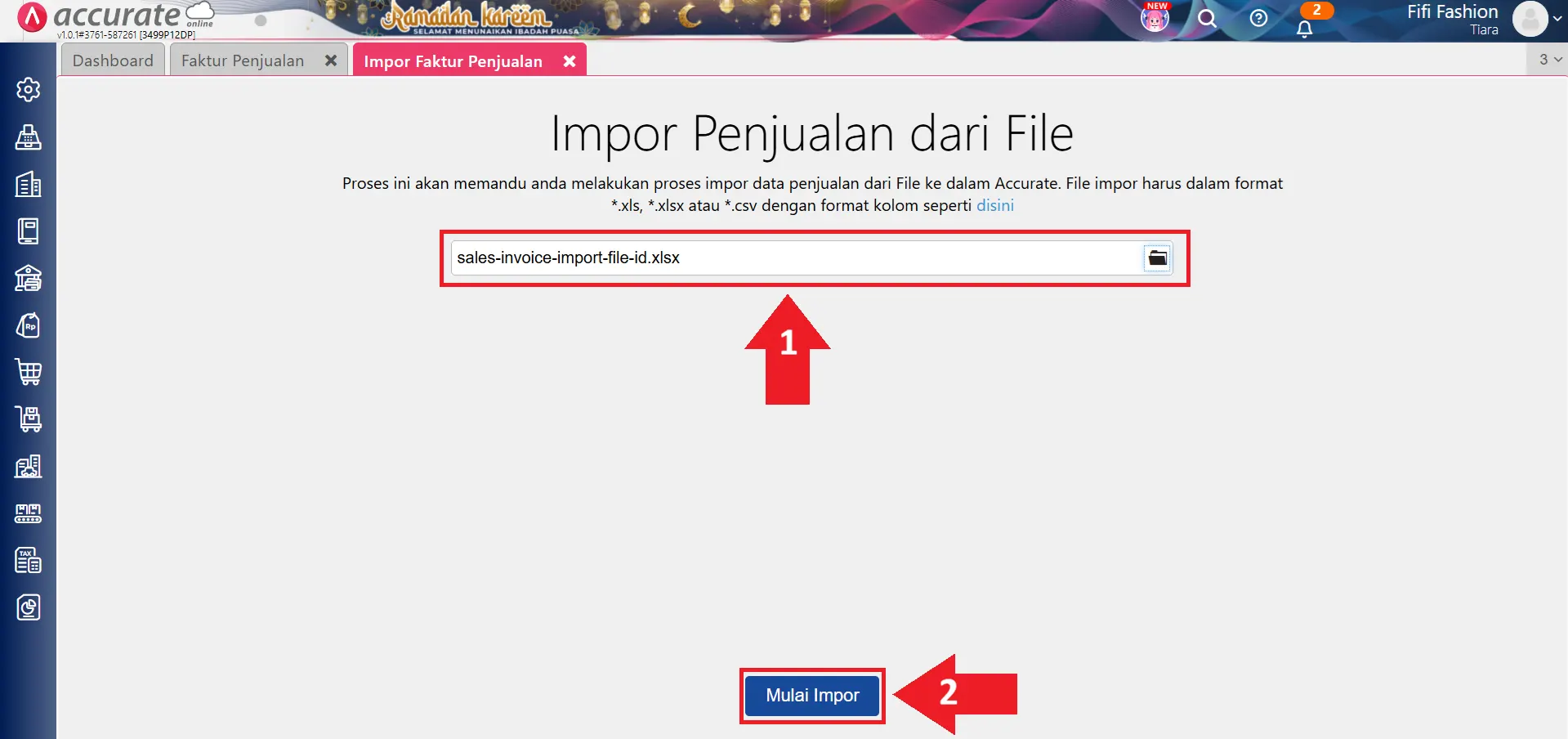 Unggah file dan mulai proses impor